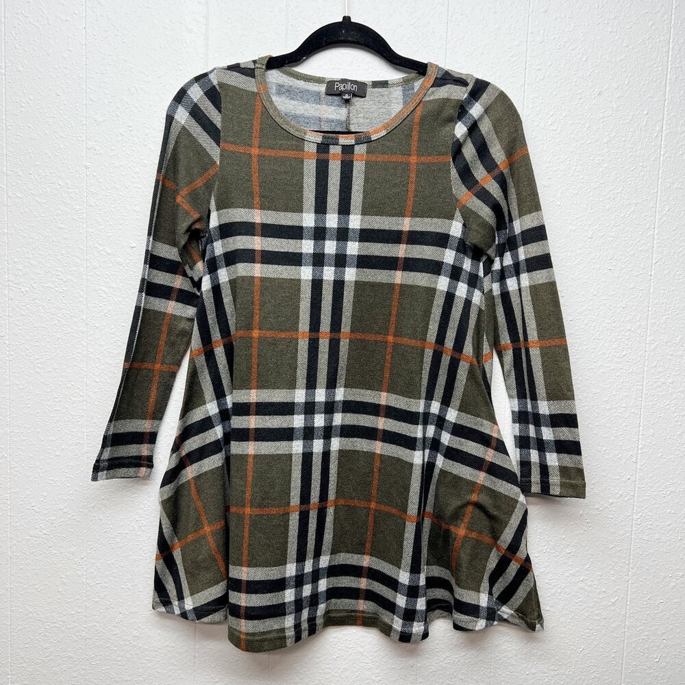 Papillon Flannel Womens Tunic Top Small Side Pockets Academia Chic Warm Cozy